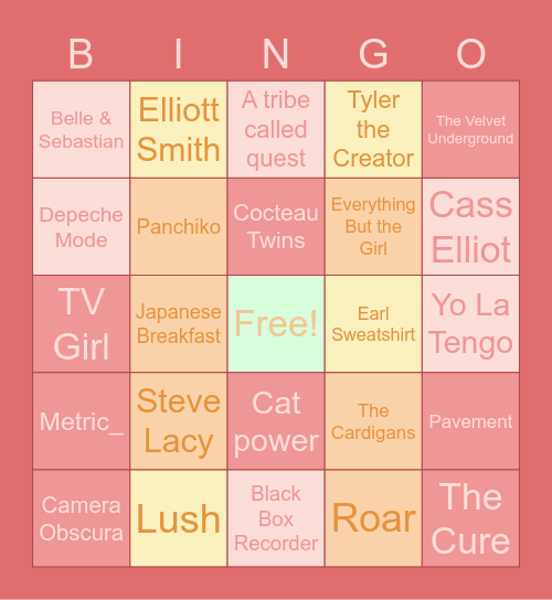 el22 Music Bingo Card