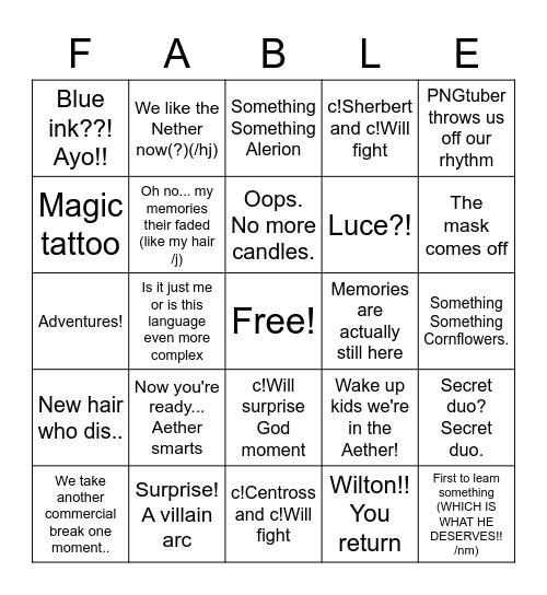 Fable SMP(Will edition) Bingo Card