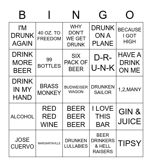 GET YOUR DRINK ON Bingo Card
