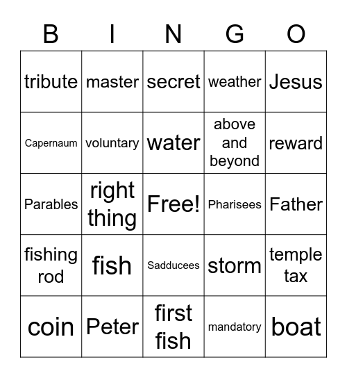 Fish with a Coin Bingo Card