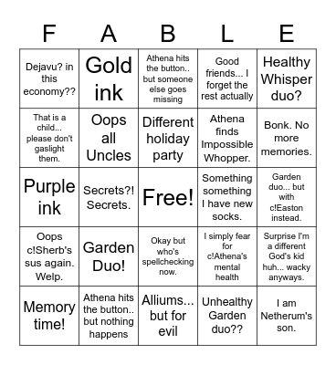 Athena (themed) Bingo Card