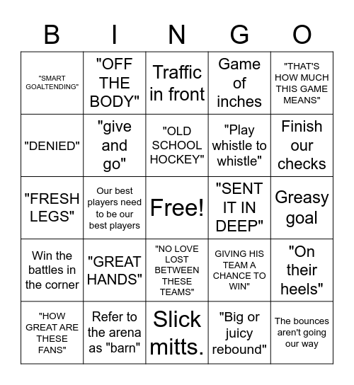 Hockey Bingo Card