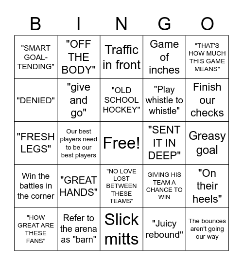 Hockey Bingo Card