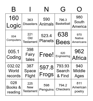 DEWEY DECIMAL BINGO Card