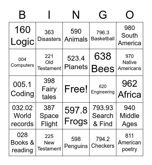 DEWEY DECIMAL BINGO Card