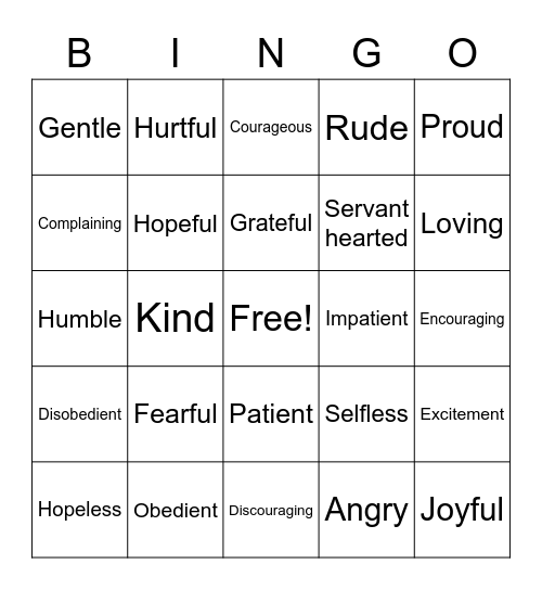 Attitudes Bingo Card