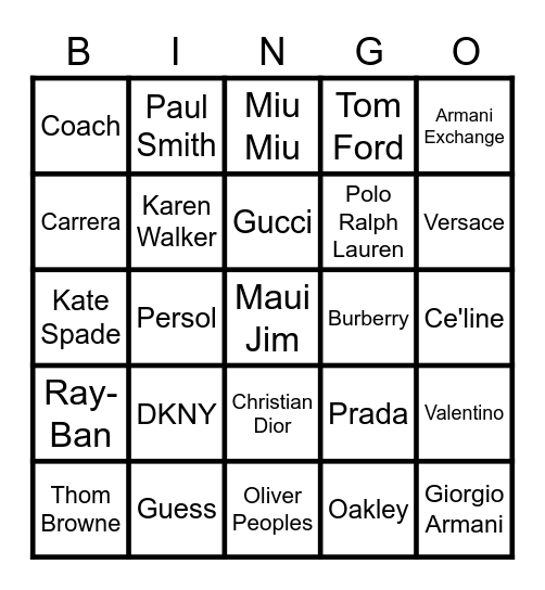 National Sunglasses Day Bingo Card