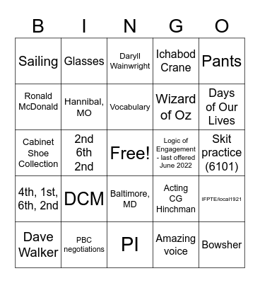 Ron and SaraAnn Bingo Card