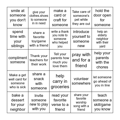 Love One Another Bingo Card