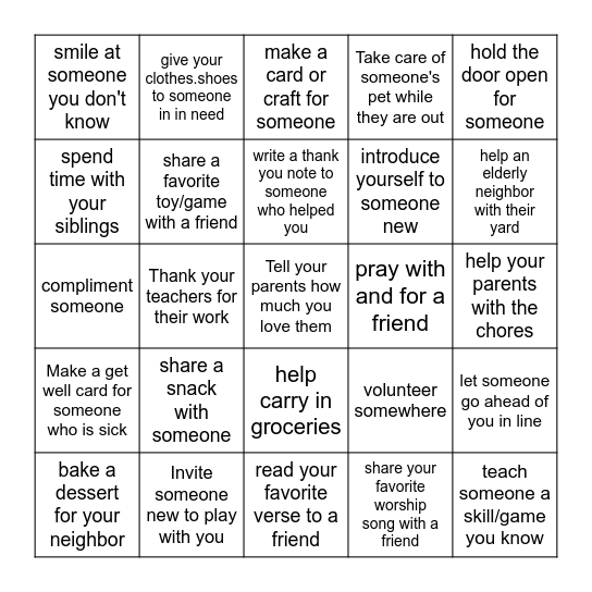 Love One Another Bingo Card