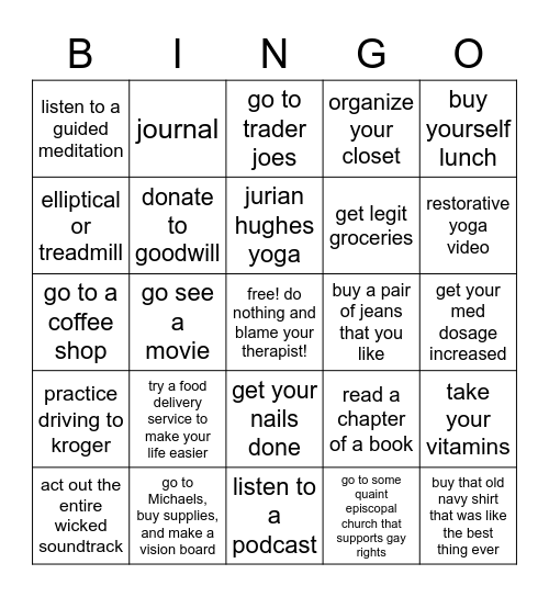 Be less depressed Bingo Card