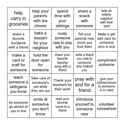 Love One Another Bingo Card