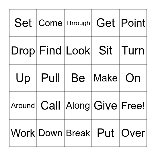 Phrasal Verbs Boggle Bingo Card