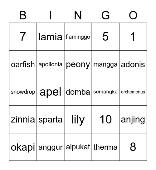 PAPAN AMB1S Bingo Card