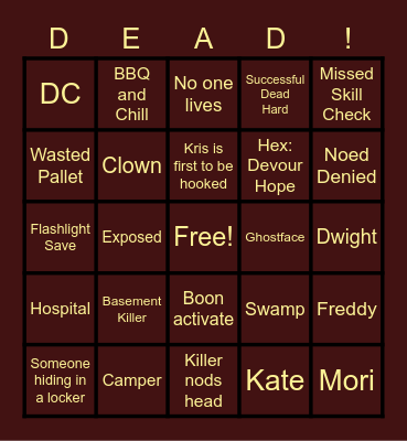 DBD Bingo Card 3 Bingo Card