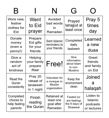 Eid Bingo Card