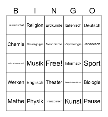 Schule Bingo Card