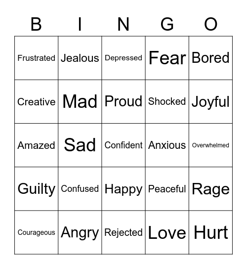 Emotions Bingo Card