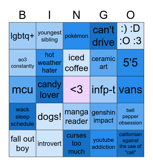 cal's bingo! Bingo Card