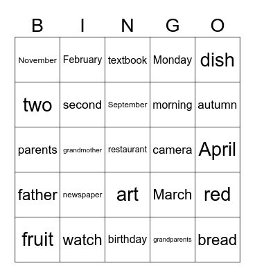 Untitled Bingo Card