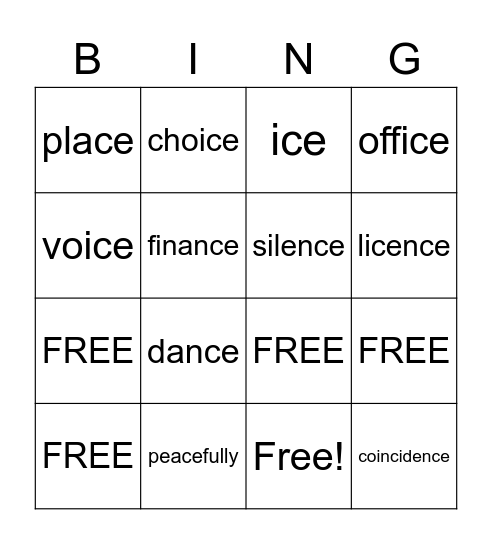 /ce/ WORDS Bingo Card