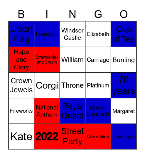 Queen's Jubilee Bingo Card