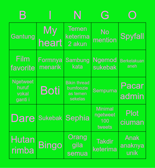 Board isel n johnny Bingo Card