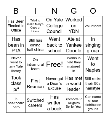 Reunion Bingo Card