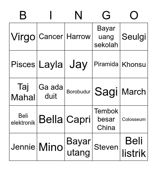 Untitled Bingo Card