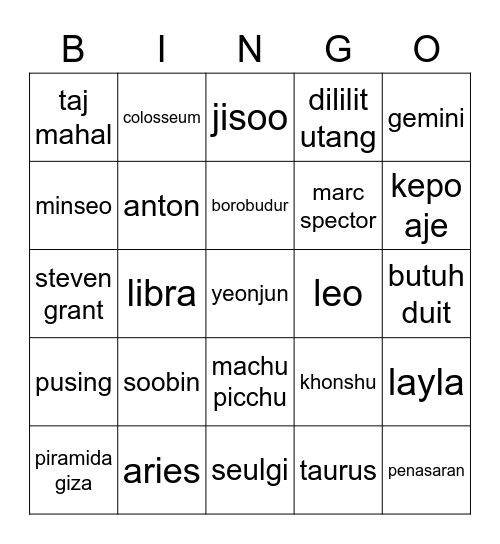 dodo <3 Bingo Card
