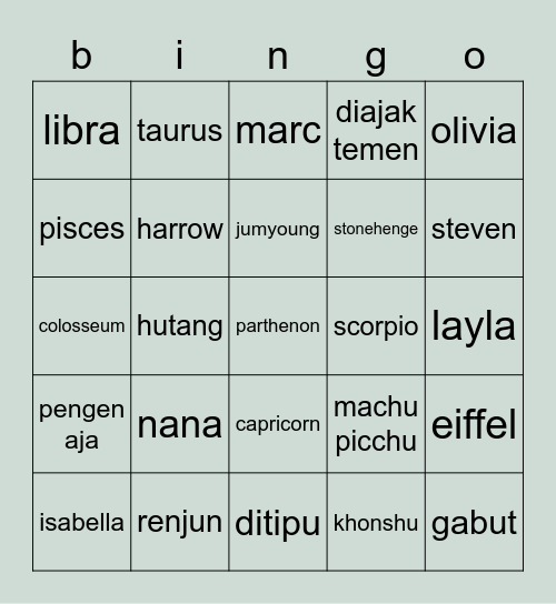 hee's Bingo Card