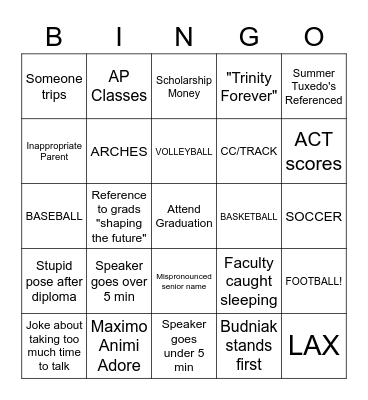 2022 Graduation Bingo Card