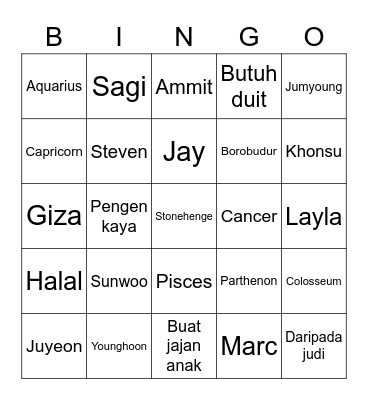 Steven Bingo Card