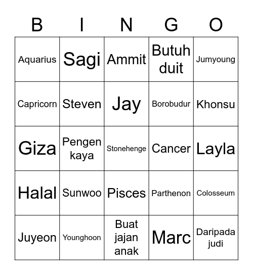 Steven Bingo Card