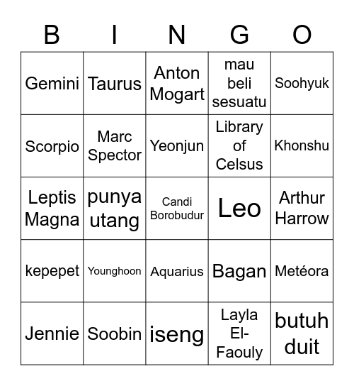 Younghoon Bingo Card