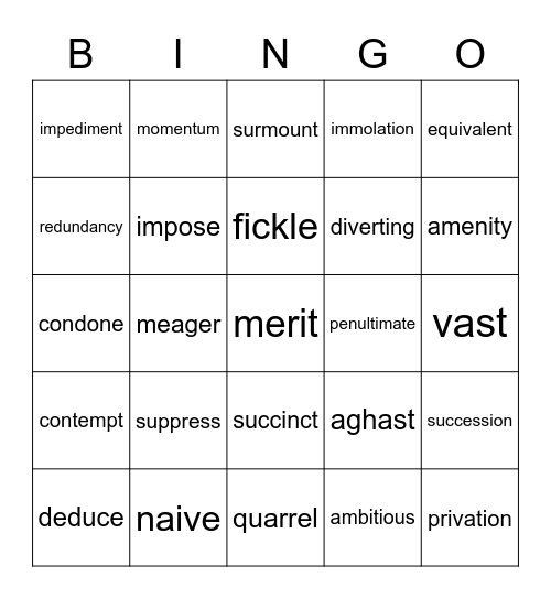 Vocabulary Exam Review 2022 Bingo Card