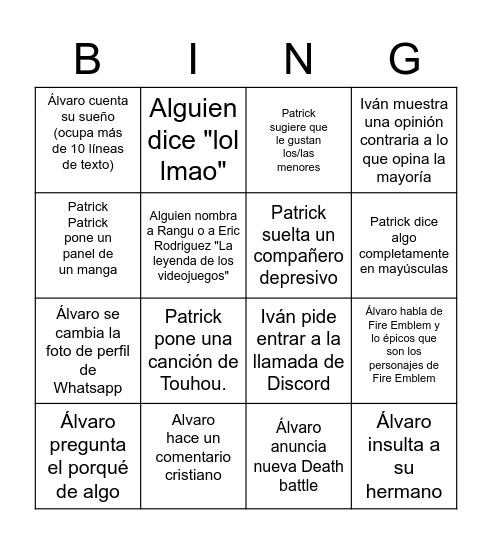 Untitled Bingo Card