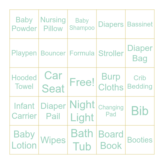 Baby Shower BINGO Card