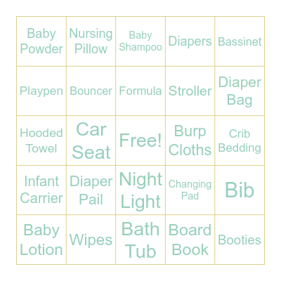 Baby Shower BINGO Card