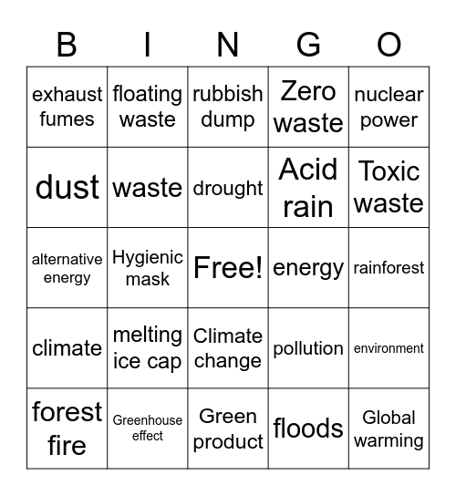 Vocabulary Unt 1 Bingo Card