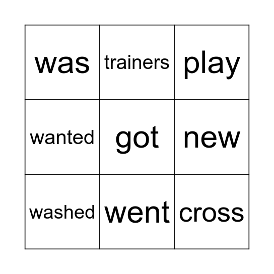 New Trainers Bingo Card