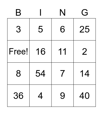 Mystery Multiplication Bingo Card