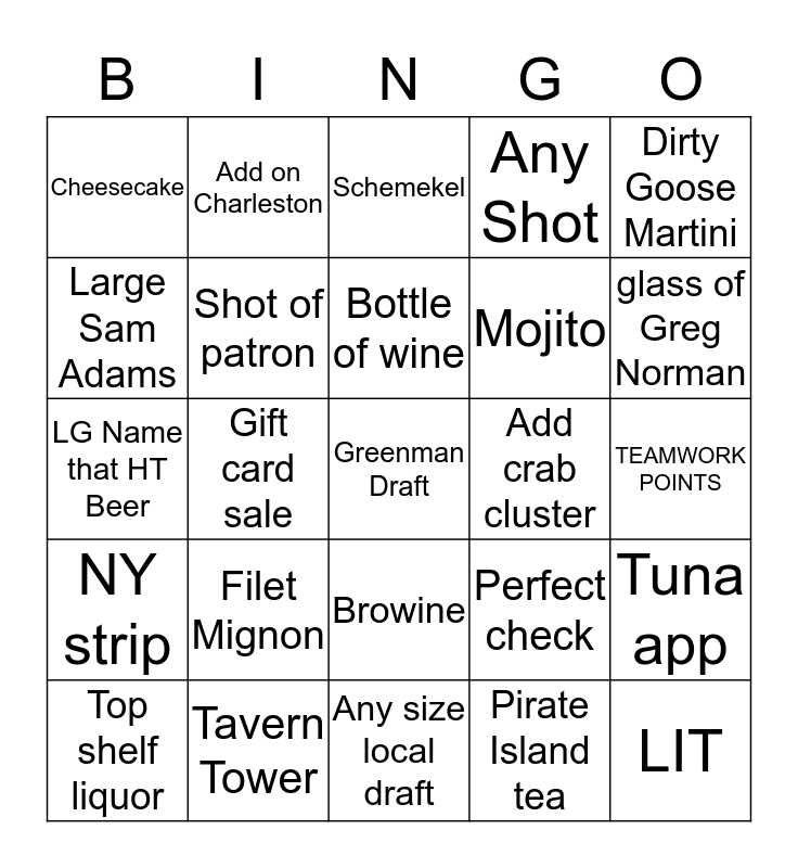 Hickory Tavern Hickory Bingo Bingo Card