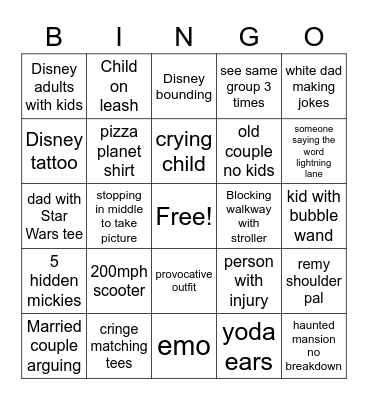 Disney Villain Bingo Card