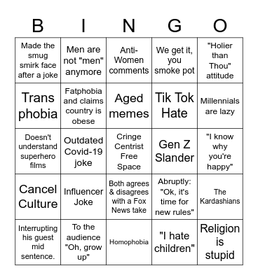 Bill Maher Bingo Card