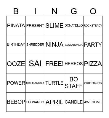 TEENAGE MUTANT NINJA TURTLES Bingo Card