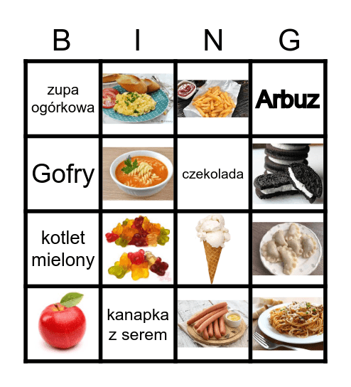 Jedzenie Bingo Card