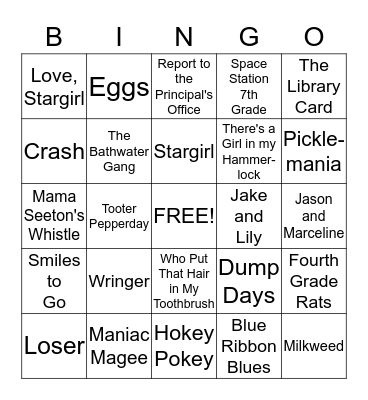 Jerry Spinelli Books Bingo Card