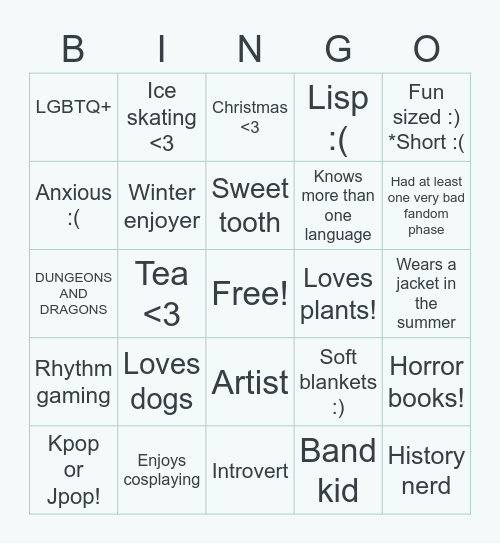 ｡ﾟ(ﾟ´ω`ﾟ)ﾟ｡ Bingo Card