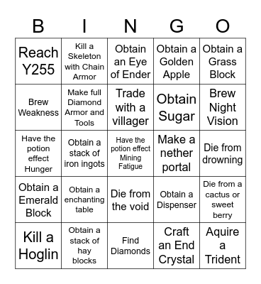 Minecraft Bedrock Lockout Bingo Card
